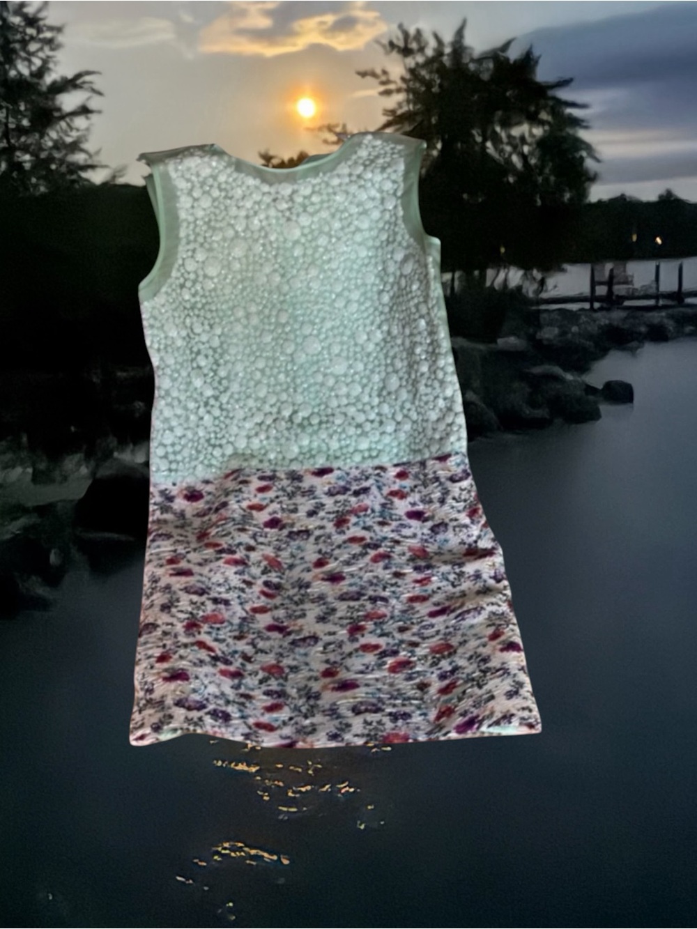 MSGM Green Sparkle Floral Dress NWOT